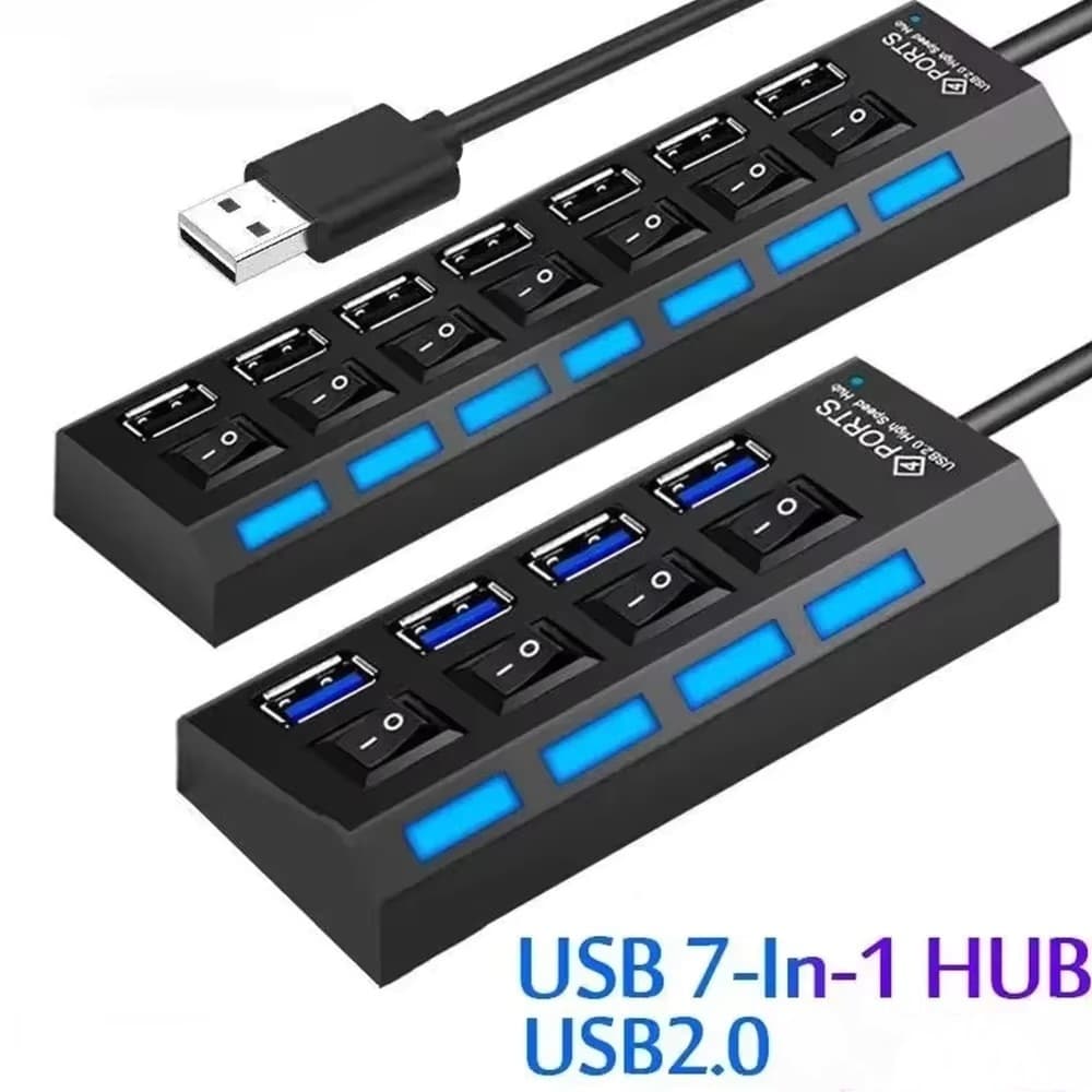 Interruptor De Extensão Hub 7 Portas USB2.0 Computador USB Um Arrasto Sete USB2.0 Divisor PC Portátil Desktop