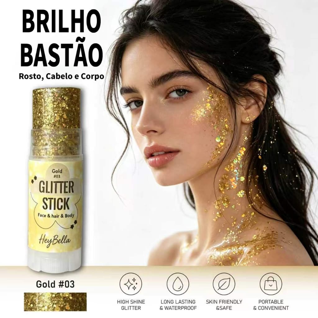 Bastão de Glitter Face Corpo Cabelo à Prova D'Água High Shine 7 Cores Carnaval