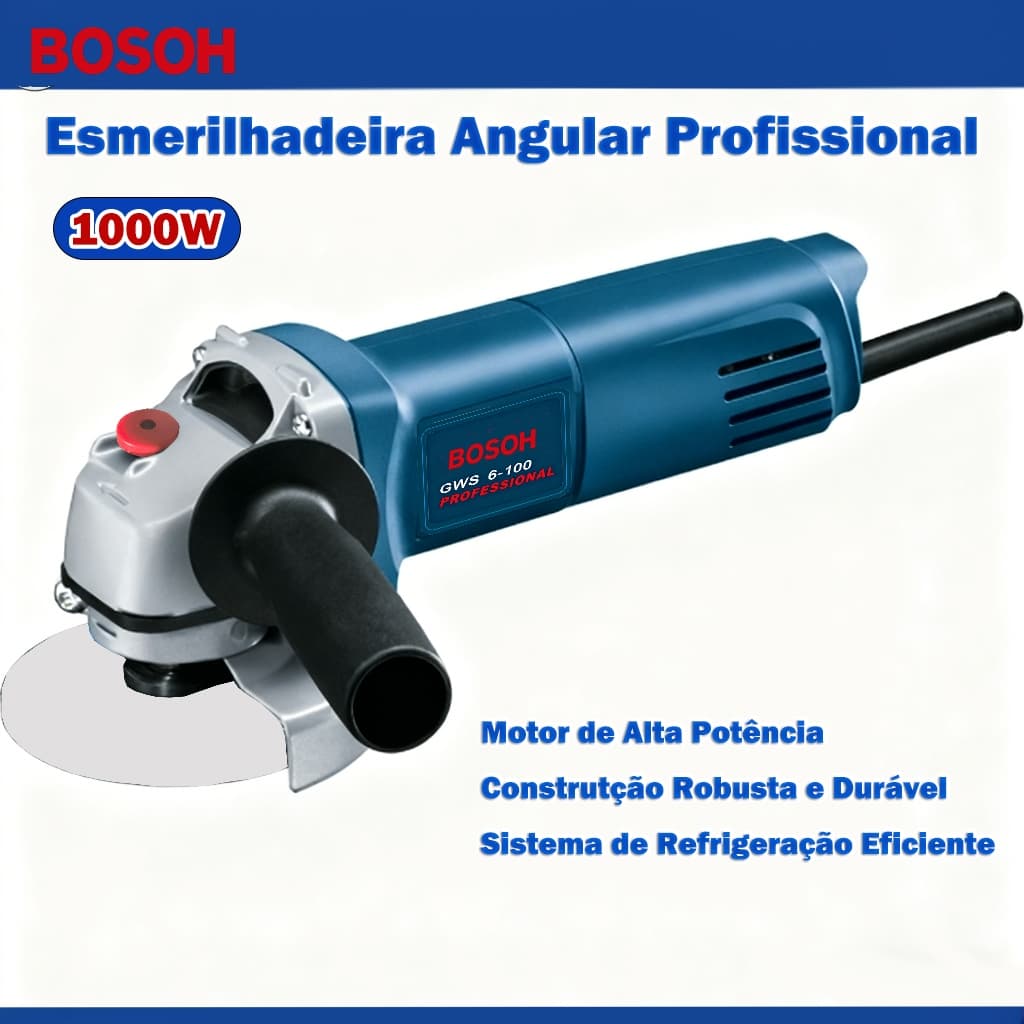 Esmerilhadeira Lixadeira Angular Profissional BOSOH Serra Elétrica Angular 1000W Kit Com Acessórios