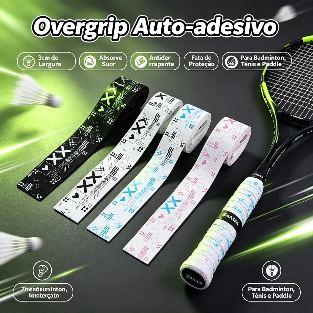 Overgrip Auto‑adesivo Para Raquete De Badminton Paddle Tênis, Fita Protetora 3cm Largura, Absorve Suor Antiderrapante