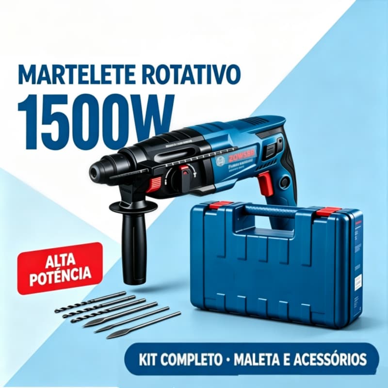 Caixa de ferramentas completa de broca de martelo rotativo profissional de alta potência 1500W