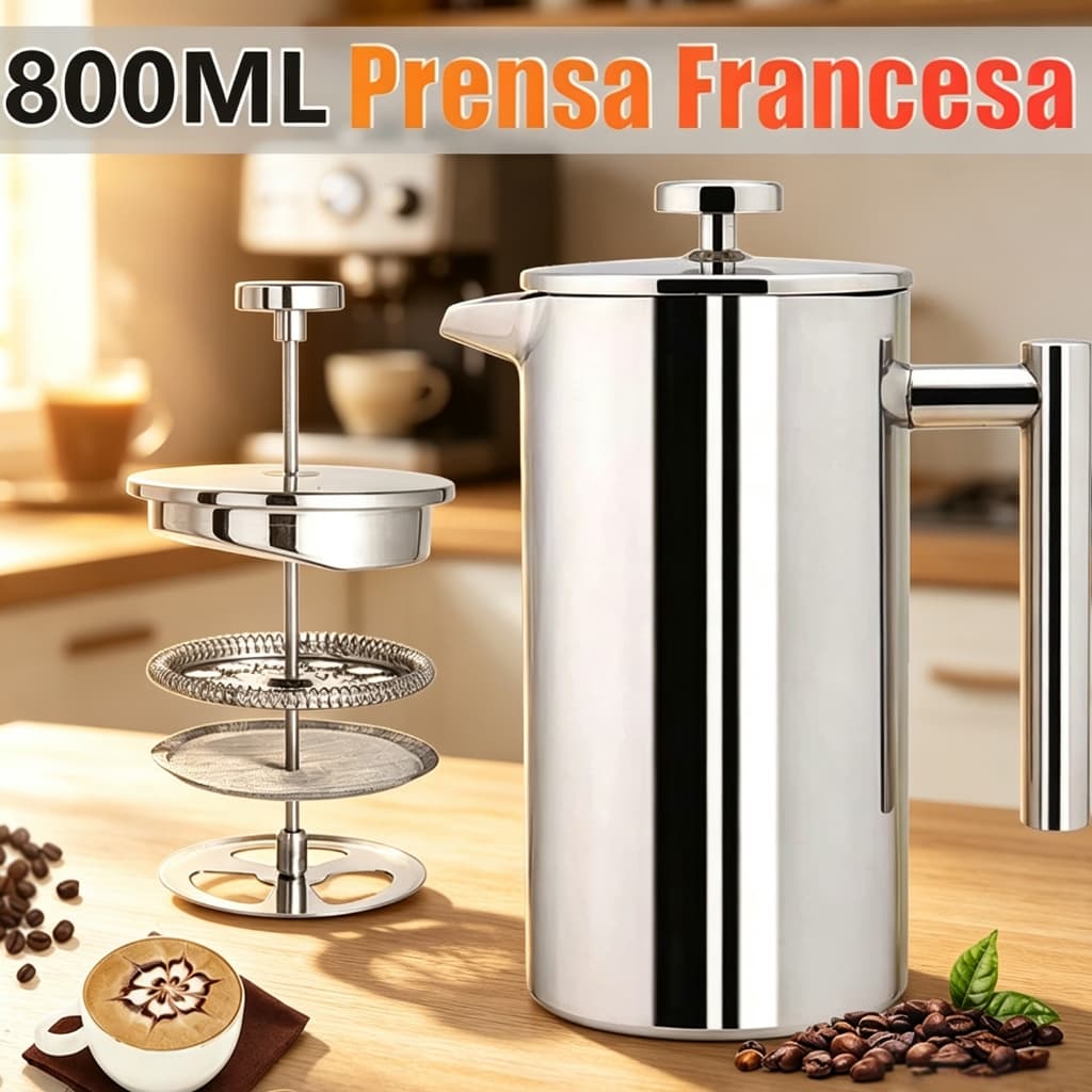 Cafeteira prensa francesa manual,Prensa Francesa de Aço Inoxidável 800ML,com Filtragem de 3 camadas,para Café e chá