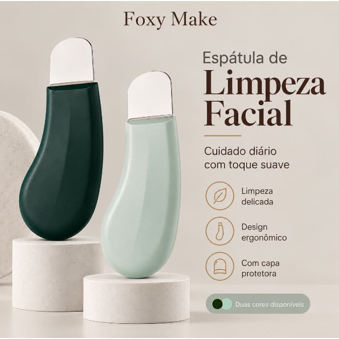 Espátula de Limpeza Facial 2 em 1, Remove Suavemente Cravos e Impurezas, Design Ergonômico com Capa Protetora