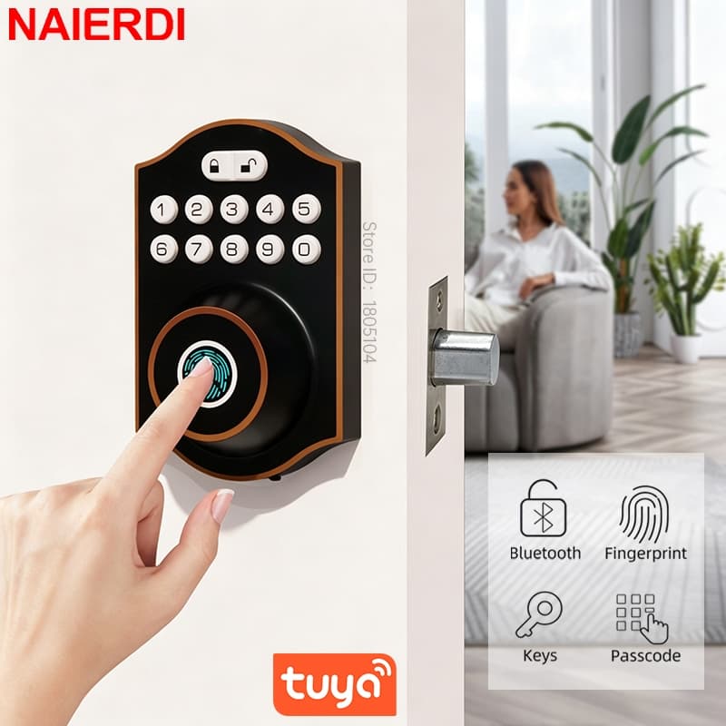 NAIERDI Fechadura Inteligente Com Impressão Digital , Entrada Sem Chave , Teclado Tuya APP , Bluetooth , Senha Eletrônic