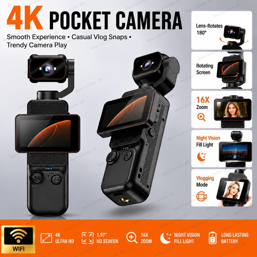Câmera Portátil Do Vlog Da 4K Wifi Ação Bolso Tela Giratória De 1.97 Polegadas 180 ° Mini Gravador De Vídeo Com Lente Pa