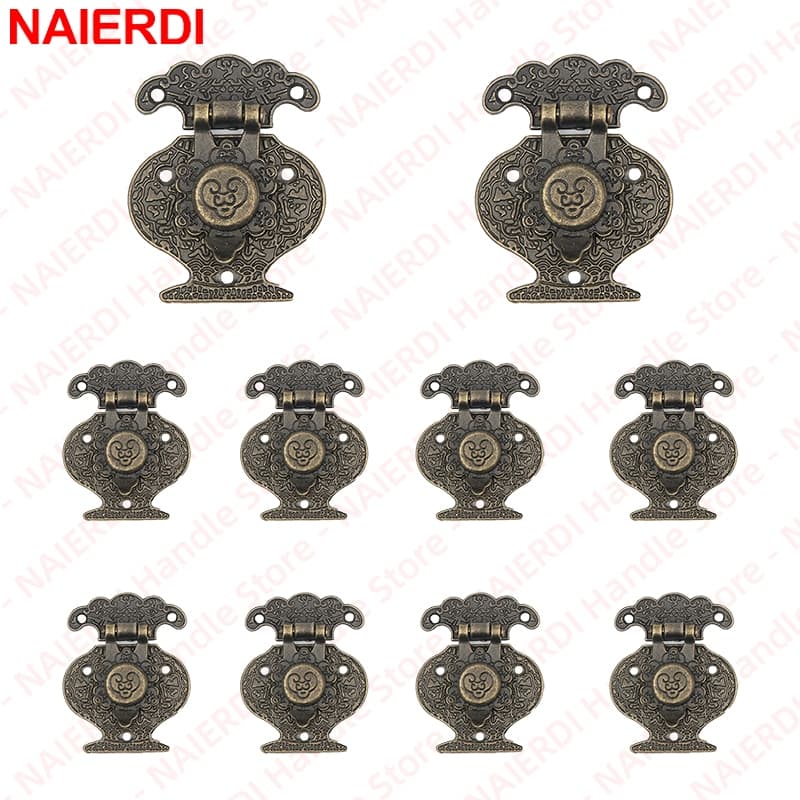 NAIERDI 10 Pçs Vintage Bronze Trava Ferrolhos Decorativo Fivela De Bloqueio De Metal Retro Jóias Caixa De Madeira Peito