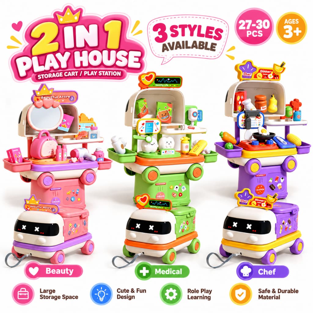 2-Em-1 Fingir Jogar Carrinho De Armazenamento Cozinha Médico Maquiagem Chef Conjunto Educacional Role Play Brinquedo Cri