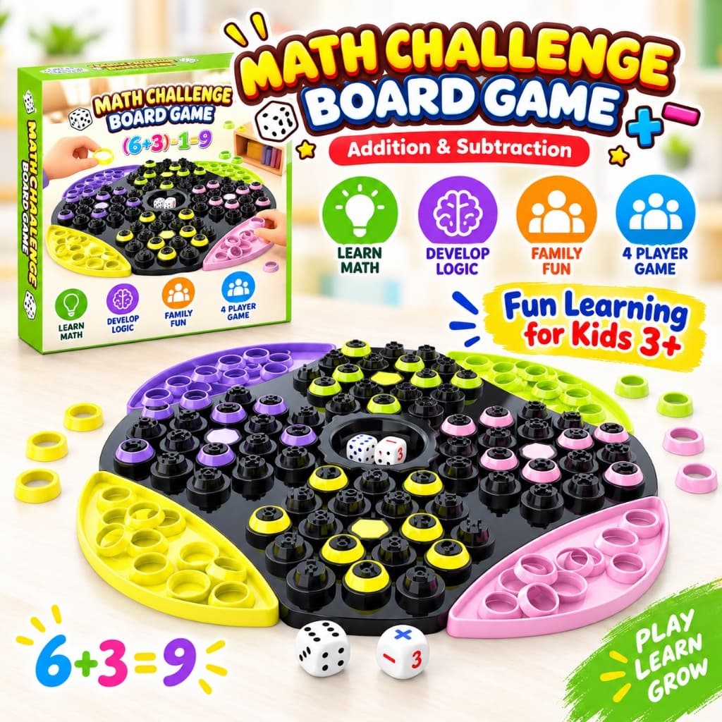 Desafio De Matemática Jogo De Tabuleiro Adição Subtração 4 Jogadores Família Brinquedo Educativo Crianças Aniversário