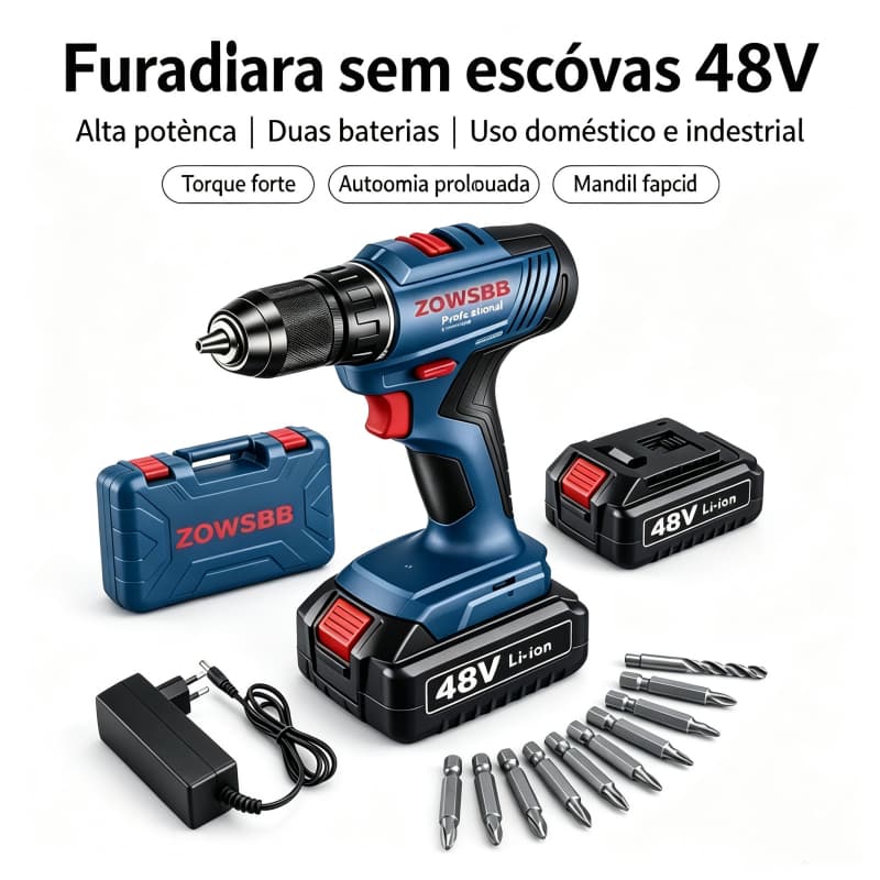 Parafusadeira Furadeira 48V/ Furadeira de Impacto -Brushless Kit Completo Com 2 Baterias profissão Original