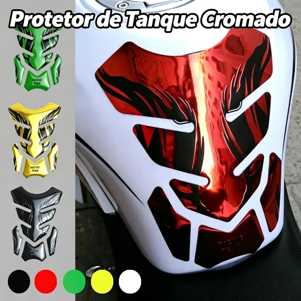 Protetor de Tanque Moto Cromado Espelhado Tank Pad, Adesivo Decorativo Colorido Chama, Universal para Motos Esportivas