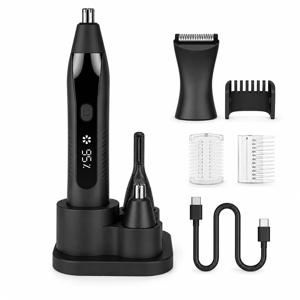 Aparador De Pêlos Do Nariz 3 Em 1 Para Homens , Recarregável De Orelhas E Sobrancelhas Com Display Digital , Carregament