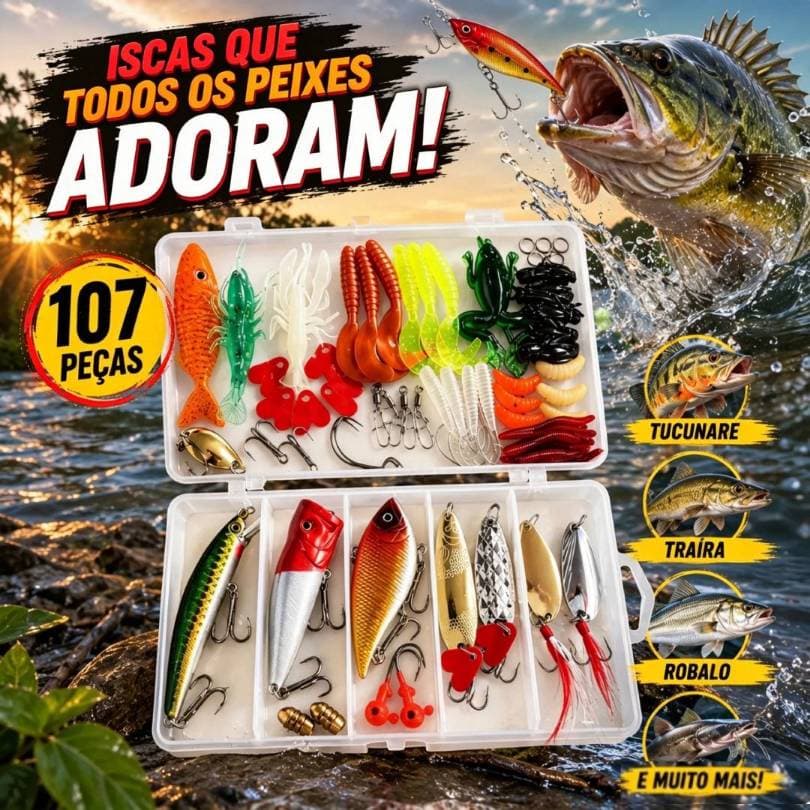 Kit 107 Iscas Artificiais Meia Água com Anzol Duplo Iscas Realistas para Pesca de Truta e Peixes para Pesca Marítima