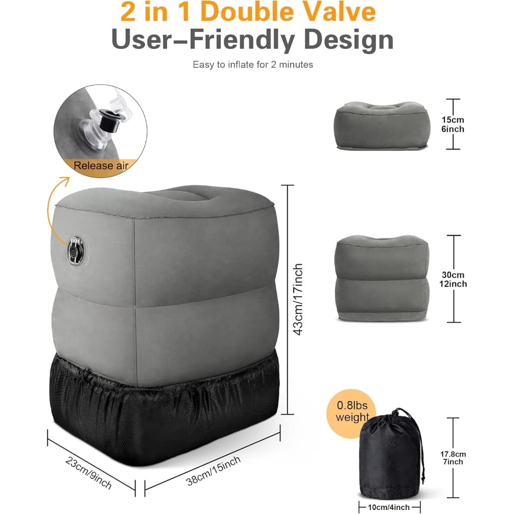 Travesseiro Inflável Para Descanso De Pés De Viagem Com 3 Camadas , Altura Ajustável , Pernas , Apoio Os Viagens De Escr