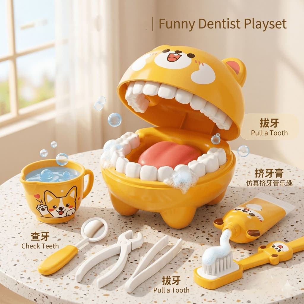 Conjunto de brinquedos de guarda de dentista infantil, simulação de dentista, brinquedos de cuidados bucais, brinquedos