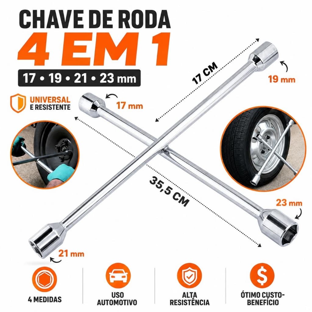 Chave De Roda Cruz 4 Bocas 17 x 19 x 21 x 23 Universal