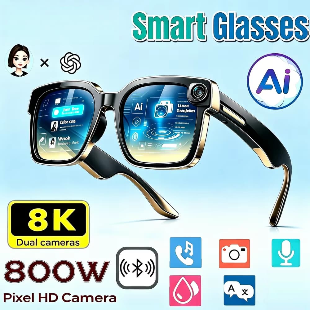 2026 Nova Atualização Inteligente AI Óculos 800W HD 8K Câmera De Tiro Foto Vídeo Chamada Voz Tradução Bluetooth Motocicl