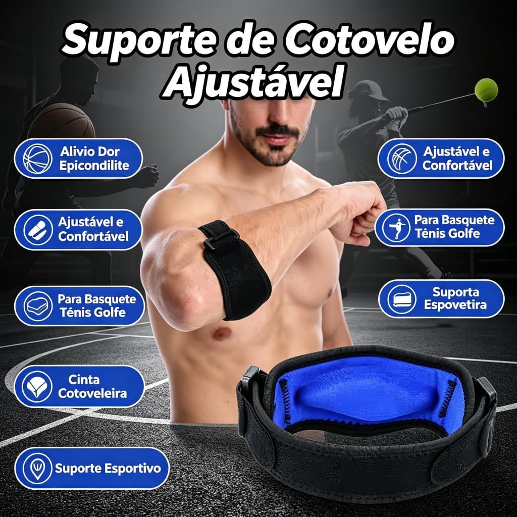Suporte de Cotovelo Ajustável Alívio Dor Epicondilite, Cinta Cotoveleira para Basquete Tênis Golfe Esportes