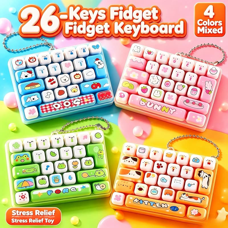 Mini chaveiro de teclado mecânico de descompressão de 26 teclas brinquedo de prensa de ponta do dedo