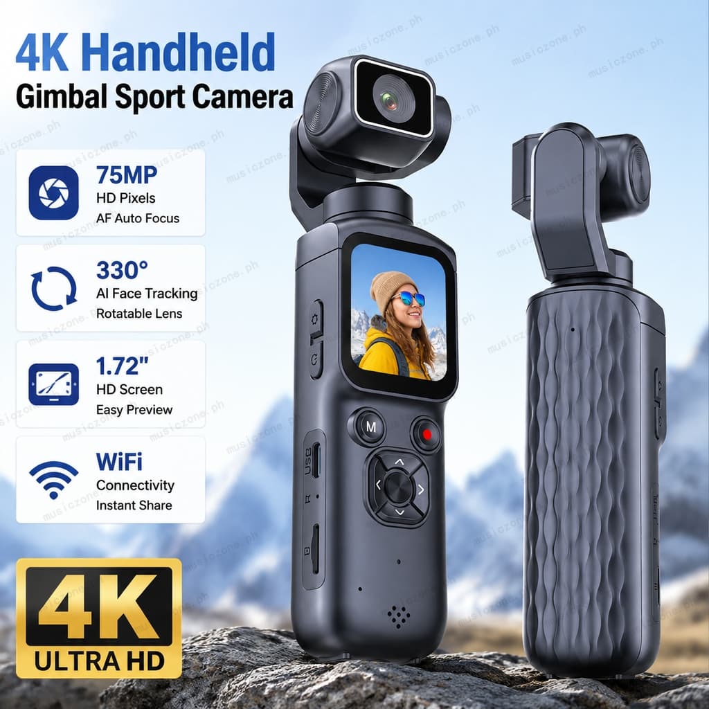 Câmera De Ação Gimbal Portátil 4K WiFi 75MP Foto 1.72 " Tela Sensível Ao Toque Função Webcam Gravador Vlog Para Ciclismo