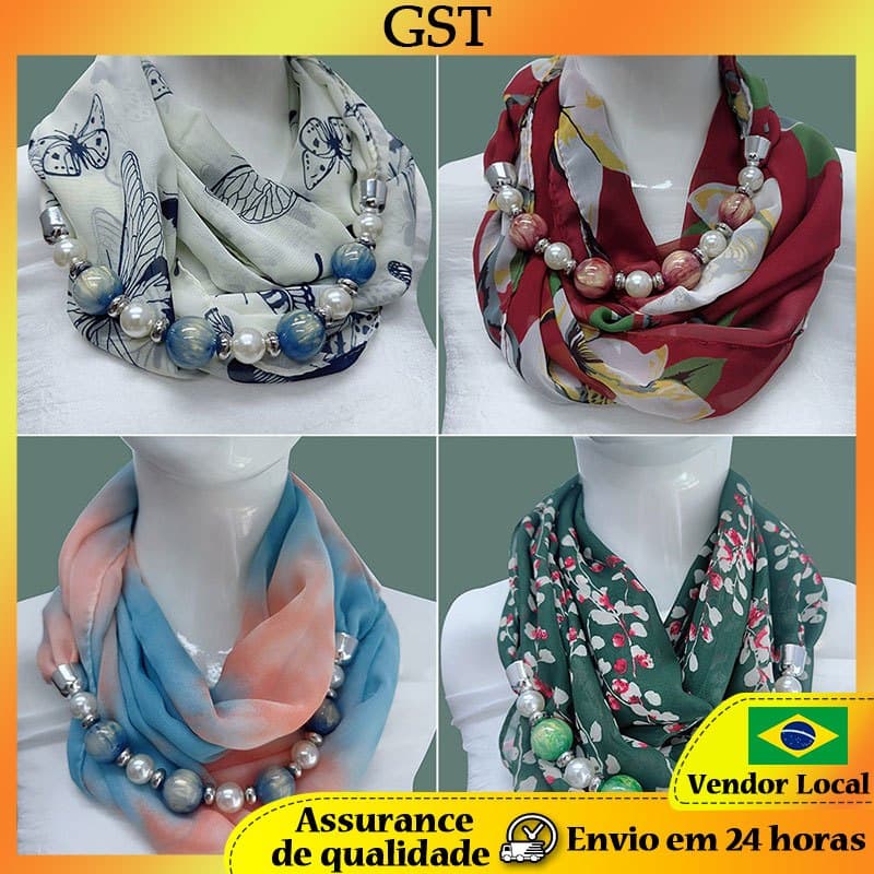 Pérola Chiffon grânulo corrente cachecol feminino outono inverno moda babador primavera verão protetor solar feminino ún