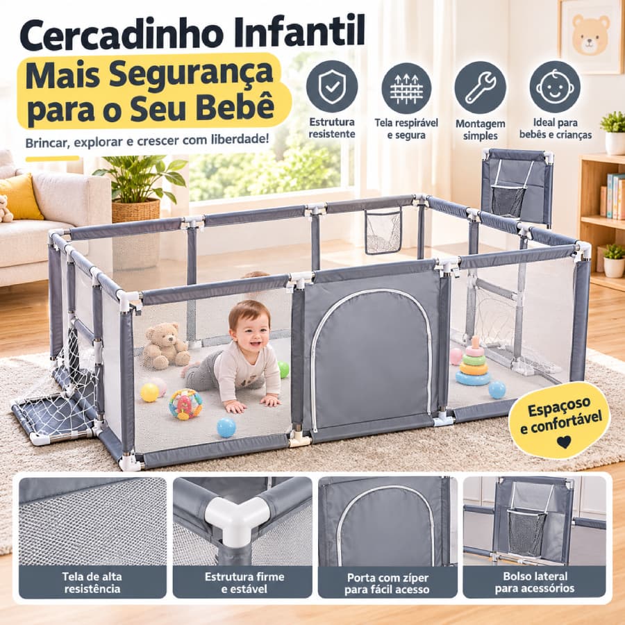 Cercadinho Bebê Grande Chiqueirinho Infantil Cercado Portátil Dobrável