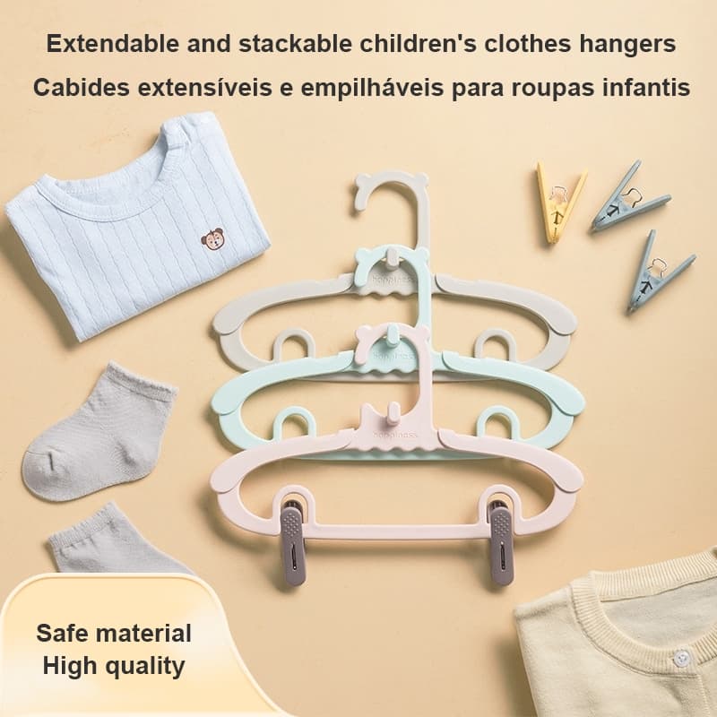 Cabide Ajustável Para Crianças Com 10 Peças , Cabides Empilháveis Expansíveis Bebês De 28-37 Cm Clipes Removíveis , Mate