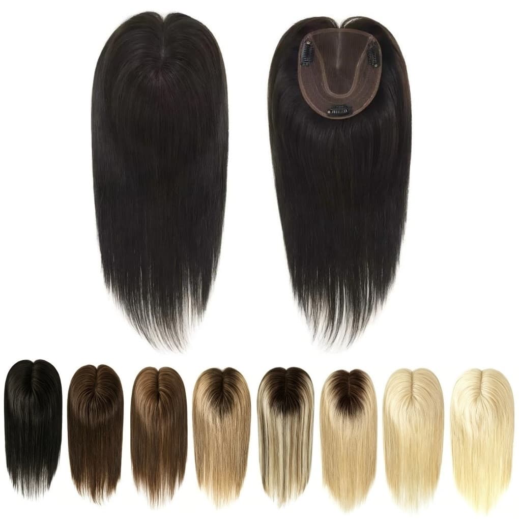 Artigo decorativo,topo de cabelo Humano Remy Com Base De Separação Livre De Crochê À Mão De 11.5-13cm Preto/Castanho