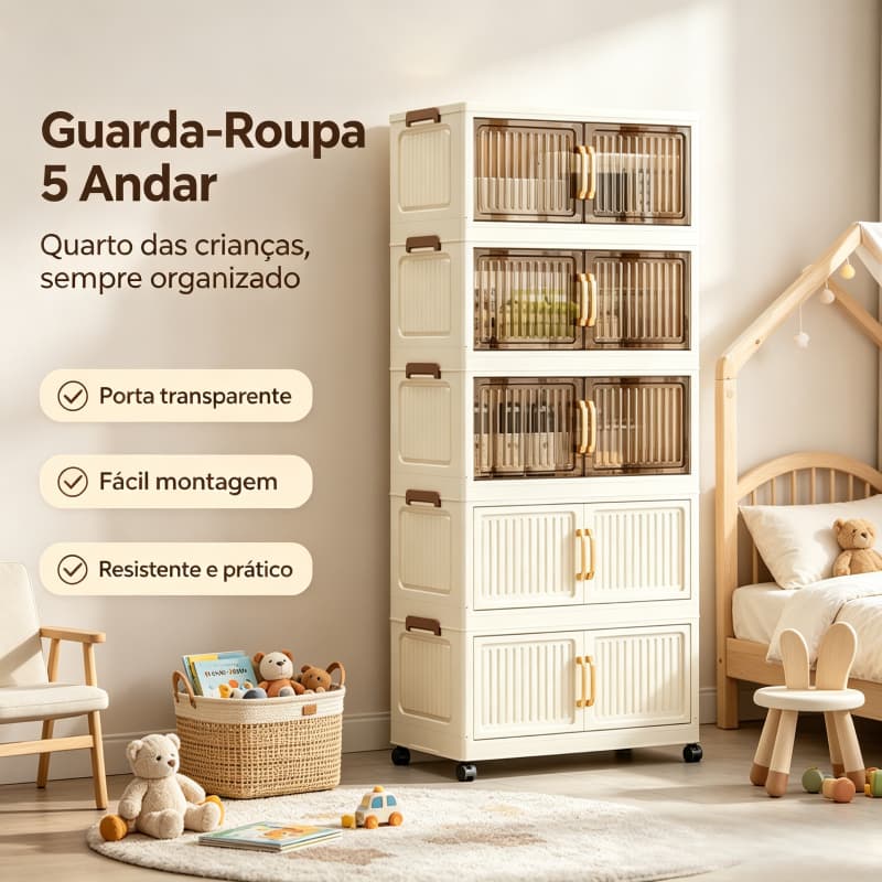 Armário Dobrável 4/5/6 Camadas 80CM Com Rodinhas, Kit Caixa Organizadora Com Tampa Empilhável
