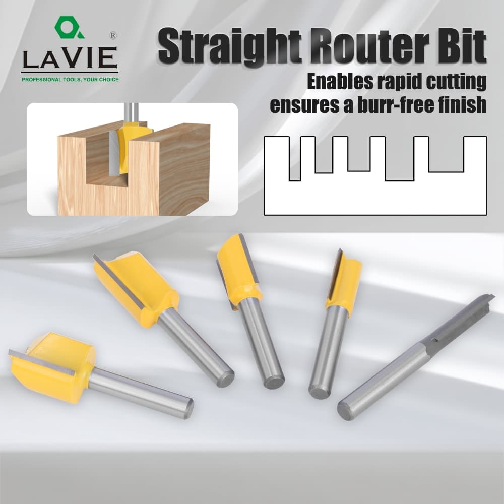 LAVIE 5pcs 1/4 Haste 6.35mm Faca Reta Dado Router Bit Set Cortador De Corte Para Brocas De Carpintaria MC01033