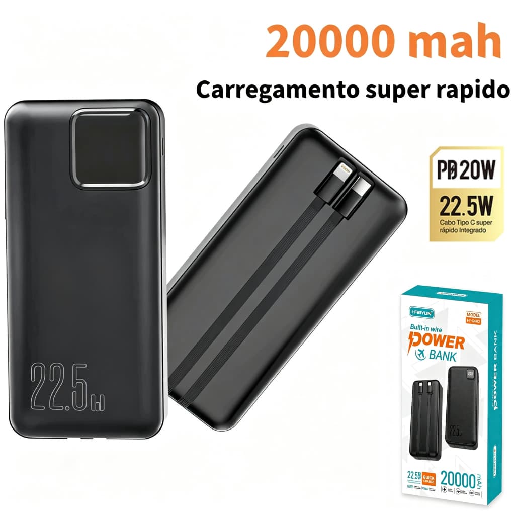 Bateria Portátil Power Bank 20.000mah/10.000mah Universal carregador 22,5W Com Displaya Visor do nível da bateria