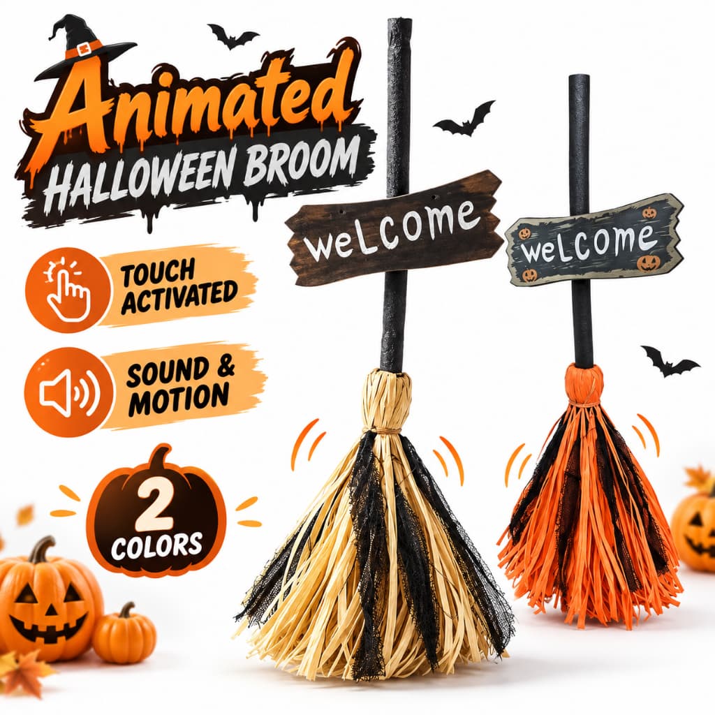 Vassoura De Bruxa Animada De Halloween , Dança Ativada Por Toque Com Som , Decoração De Festa Em Casa Assombrada