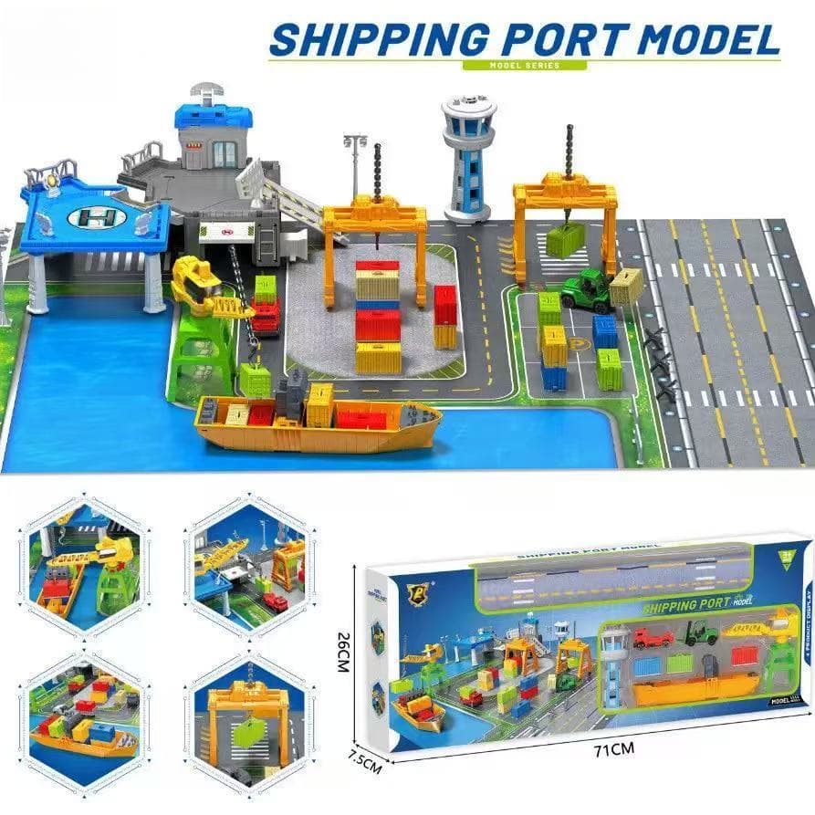 Porta De Envio Playset Carga Navio Guindaste Empilhadeira Recipiente Caminhão Jogar Esteira Crianças Brinquedo Educativo
