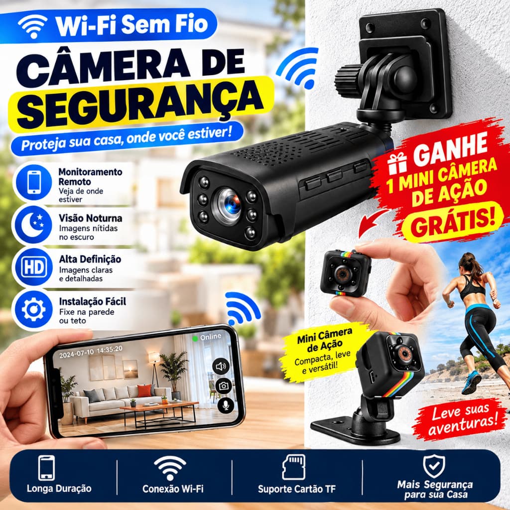 Mini Câmera de Segurança AP WiFi Sem Internet Bateria 180 Dias Standby HD Visão Noturna Sem Fio