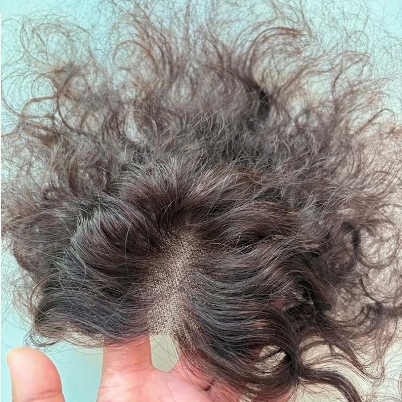 Artigo decorativo,topo de Ondulado cabelo humano finamento Base de renda invisível 8×11cm com tic‑tac,25cm,Marrom escuro