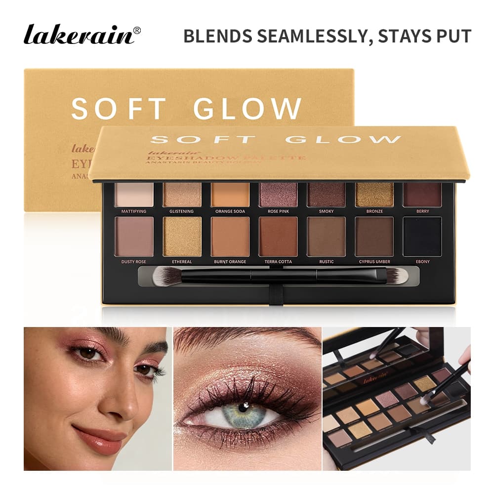 Paleta De Sombras Neutras Lakerain 14 Tons , Maquiagem De Olhos De Longa Duração Com Brilho Suave E Fosco Espelho Pincel