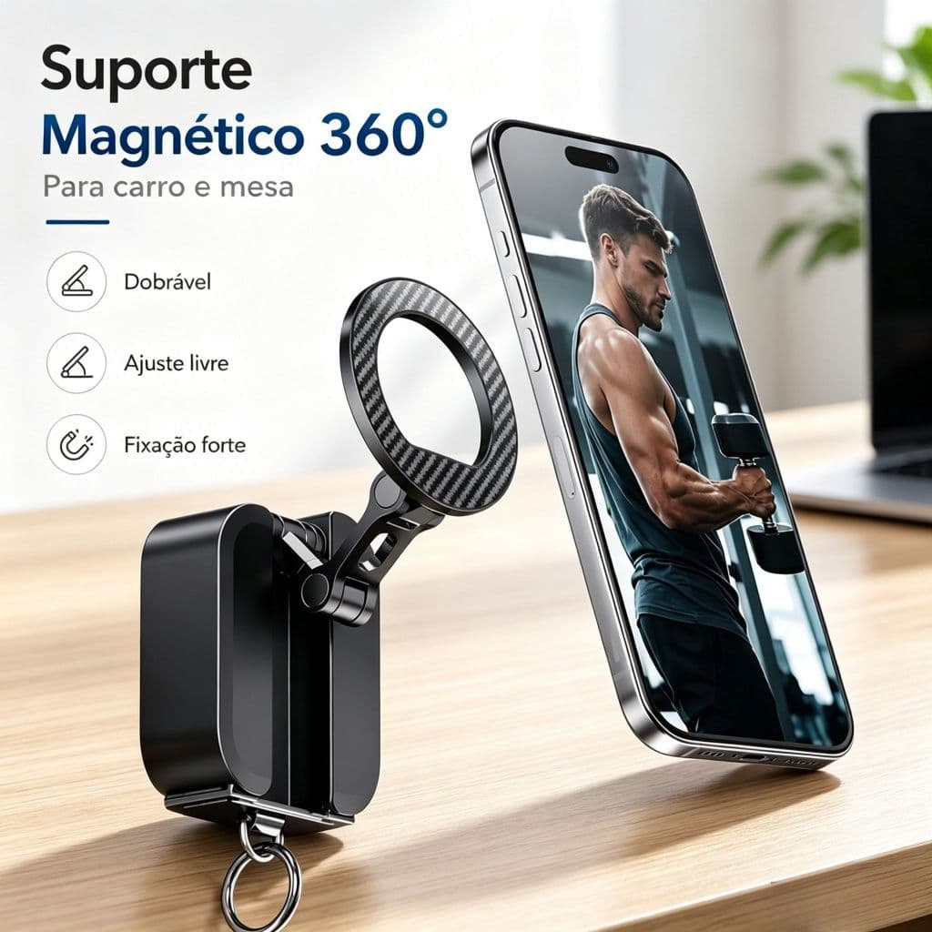 Suporte Magnético Forte Para Telefone De Carro Giratório Smartphone De Celular Dobrável Alta Qualidade