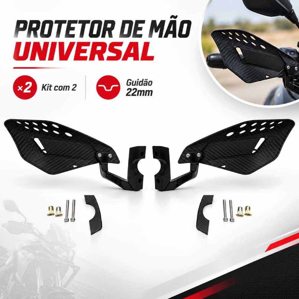 Protetor Mão Modelo Vector Moto Preto Manopla Punho Nylon Universal Guidão 22mm Kit Com 2