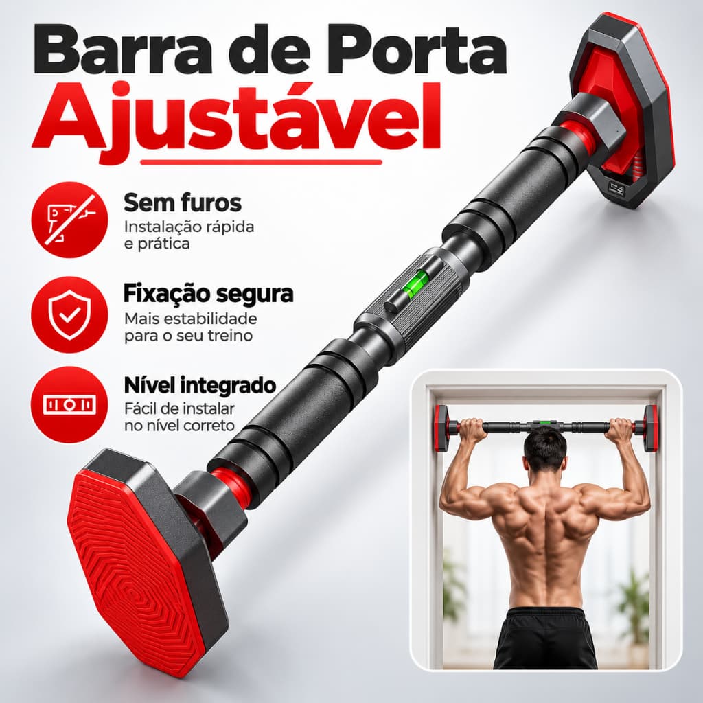 Barra Fixa Flexão Porta Apoio Ajustável Fixa 65 a 100 cm