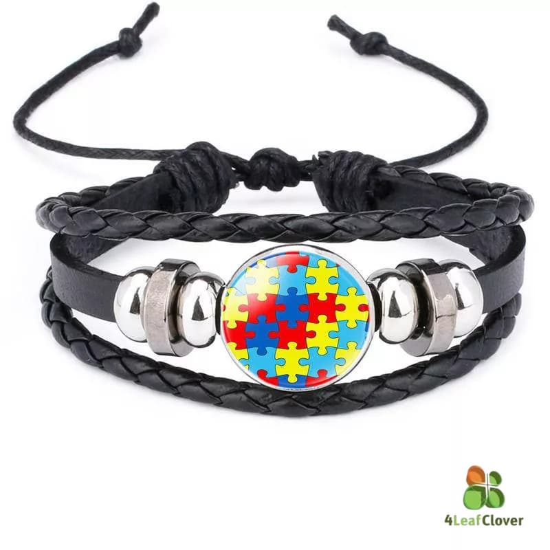 Pulseira Autismo Pulseira de Couro de Vaca de Tecido à Mão Ajustável Pulseira de Quebra-cabeça MOM AUTISMO