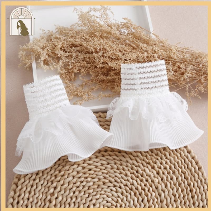 * XIMM * Mangas Ruffle Falsas Flare Plissadas Para Suéter Aquecedor Pulso Feminino Punhos Buzina Branca Acessórios