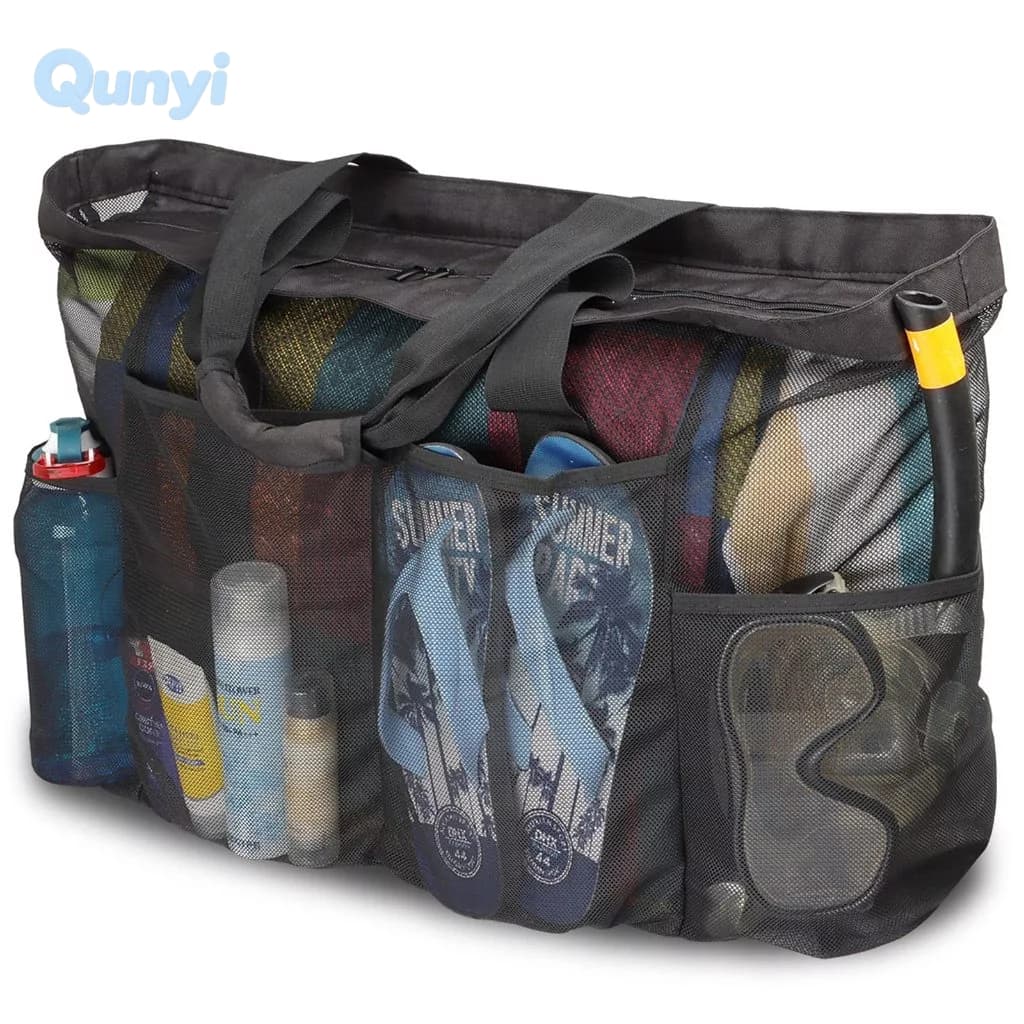 Bolsa De Praia Extra Grande , Malha XL Com Zíper E Bolsos , Ideal Para Sua Família , Viagem Na