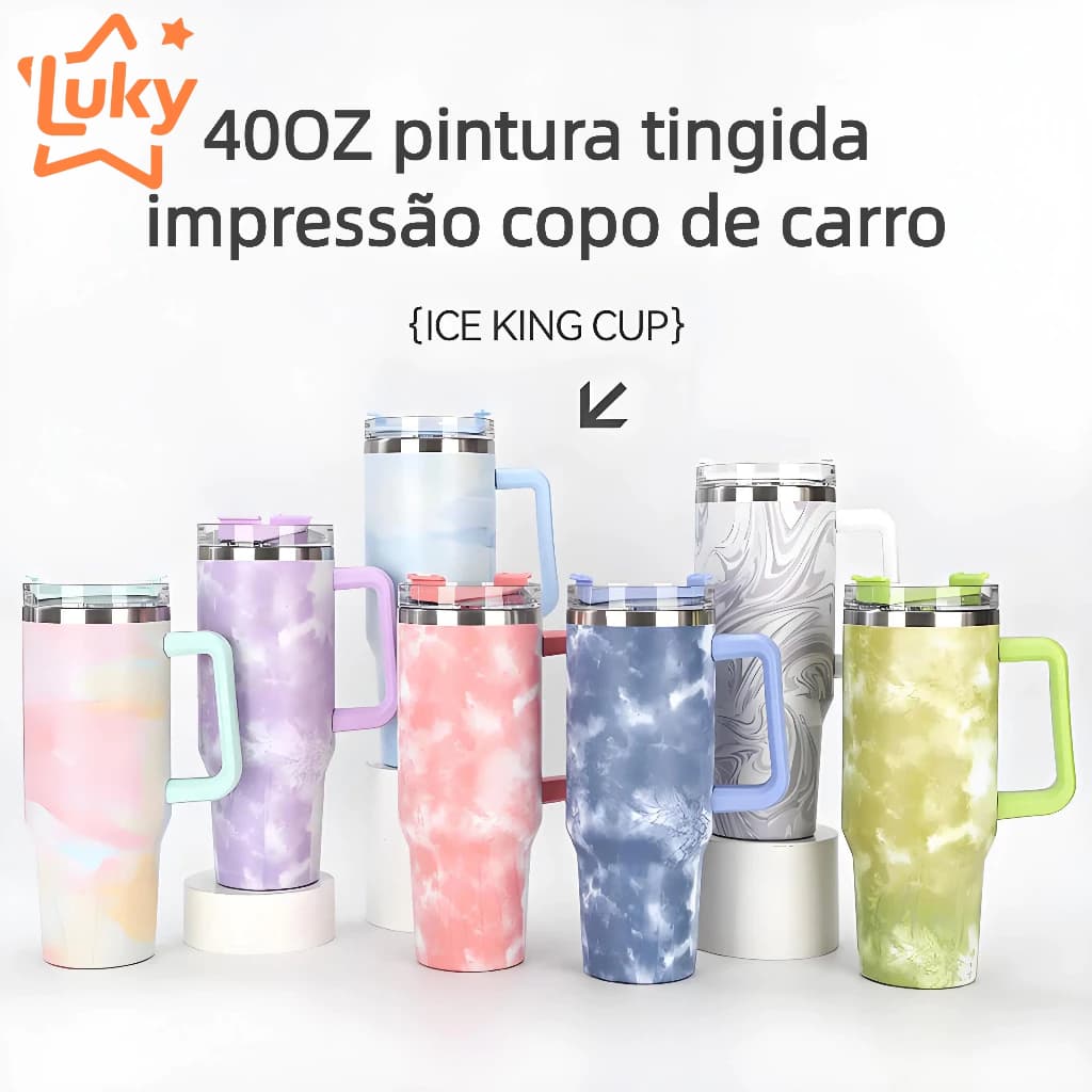Garrafa Térmica Copo Térmico Aço Inox 1200 Ml Com Alça e canudo personalizados nuvens e cores