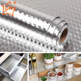 Papel De Alumínio Rolo Adesivo 3D Prova Da Agua Para Cozinha Adesivo Impermeável Protetor Fogão