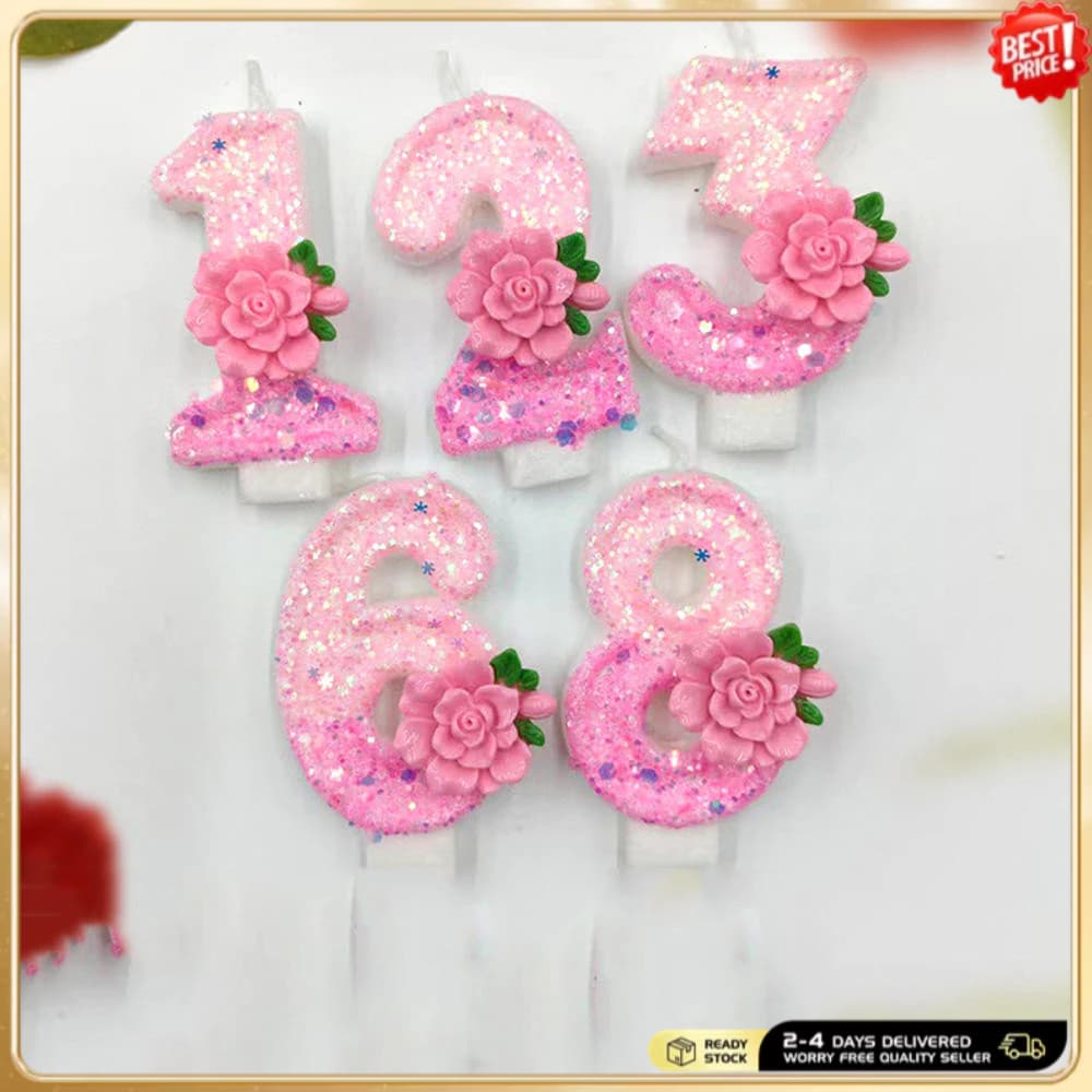 Velas Rosa 0-9 Para Bolos De Aniversário , Decoração De Flor Suprimentos De Festa