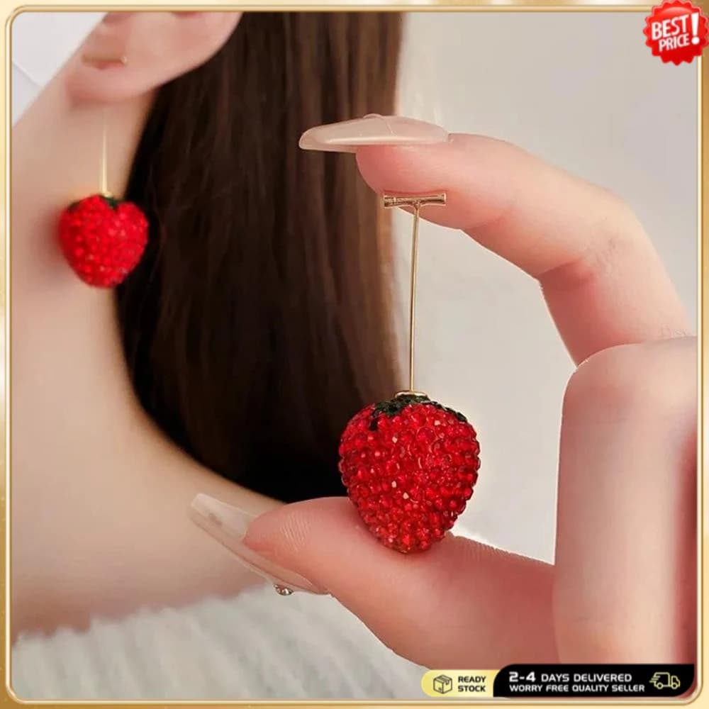 Brinco De Morango Vermelho Para Mulheres , Bonito , Realista , 3D , Acrílico , Simulado , Frutas , Brincos Pendurados ,
