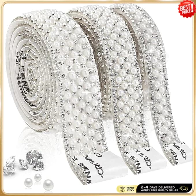 Fita De Pérola E Strass Autoadesiva , Pérolas Para Artesanato , Cristal Brilhante Com Acabamento , Adesivos De DIY Casam