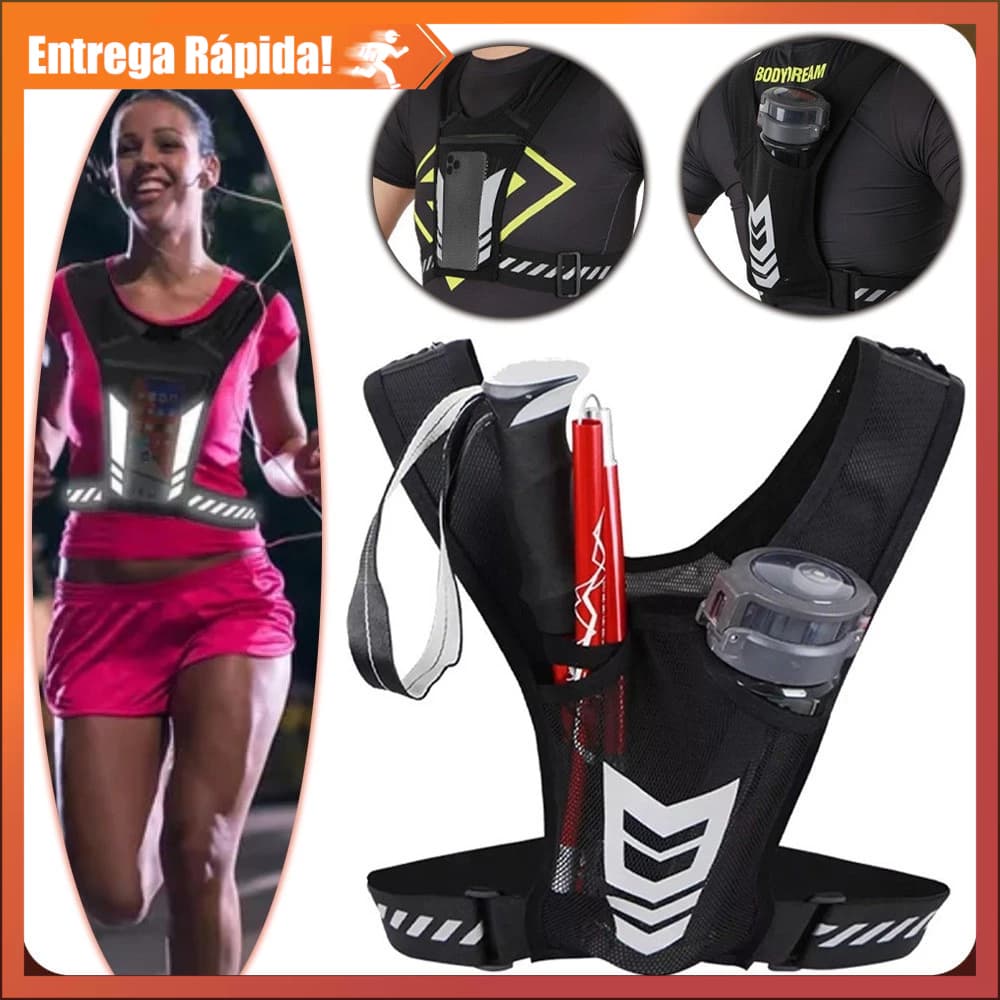 Colete Esportivo Refletivo para Ciclismo e Corrida Noturna com Bolso Garrafa e Bolso Celular para Presente