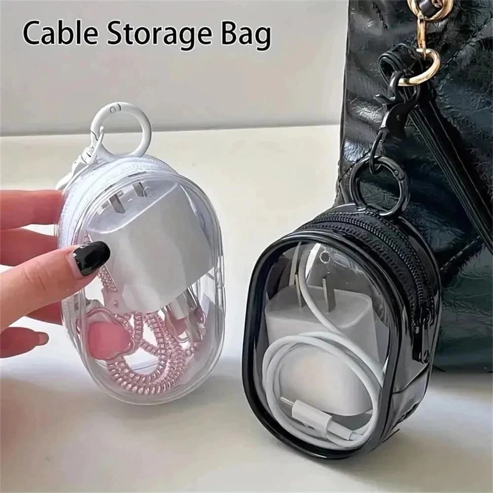 Mini Bolsa Portátil Com Zíper Transparente E Estojo Para Carregador , Fones De Ouvido Acessórios De Viagem