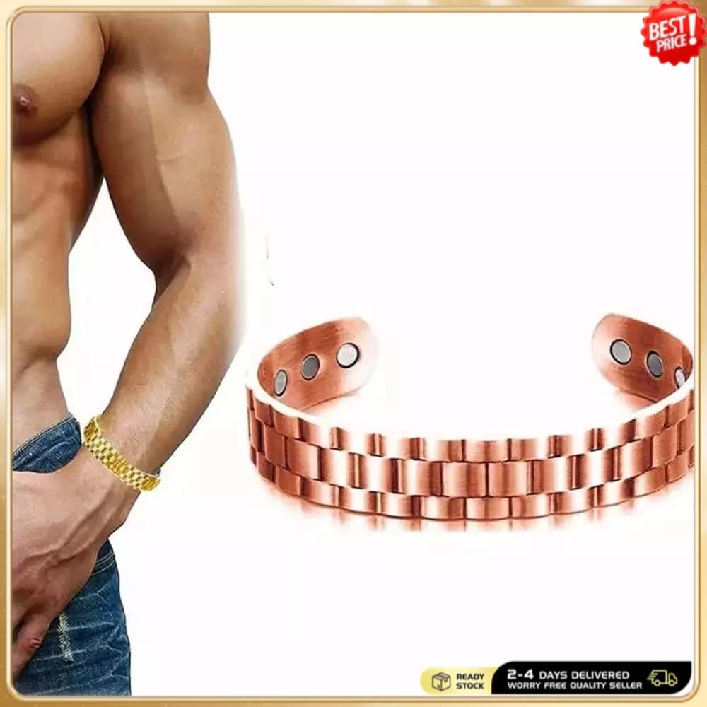 Pulseira De Cobre Feraco Para Força Masculina , Terapia Magnética , Joias Com Poderosos Ímãs 3800 Gauss , Fecho Dobrável