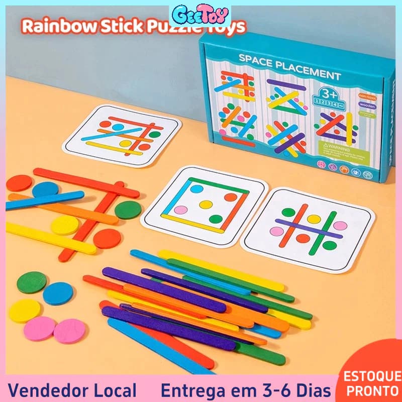 Quebra-Cabeça de Madeira Arco-Íris para Crianças -Brinquedo Montessori para Associação de Cores e Desenvolvimento Lógico